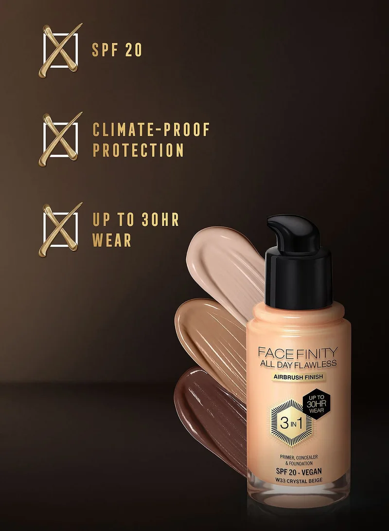 Max Factor W33 Crystal Beige Max Factor Facefinity All Day Flawless Foundation - W33 Crystal Beige, 30ml for Women | Best Price UAE